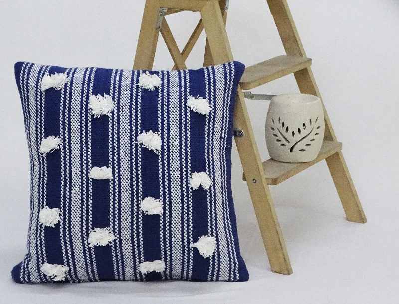 Blue Decorative Throw Pillow with Pom Pom