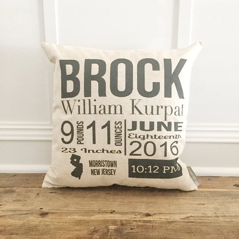 Bold Birth Announcement Pillow Cover