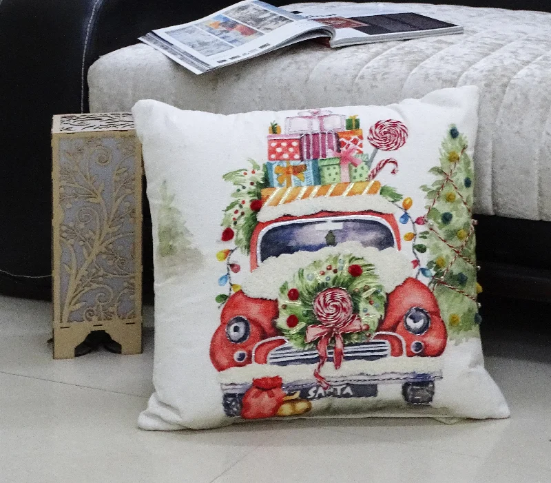 Christmas Embroidered Throw Pillow Car