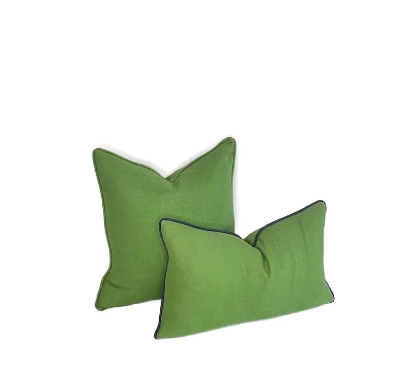 Decorative Pillow Cover in Solid Green Linen Fabric