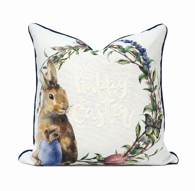 Easter Bunny Wreath Throw Pillow Cover | Multi | 20" x 20"