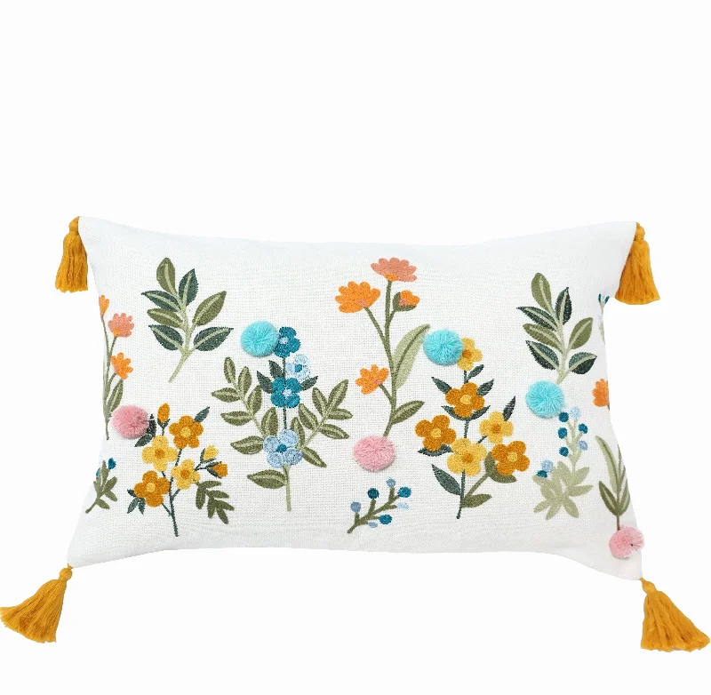 Floral Embroidery Throw Pillow | Multi | 14"x 20"