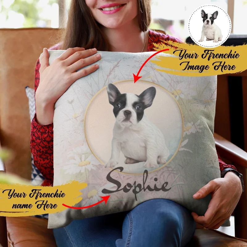 Frenchie name and image personalized pillow