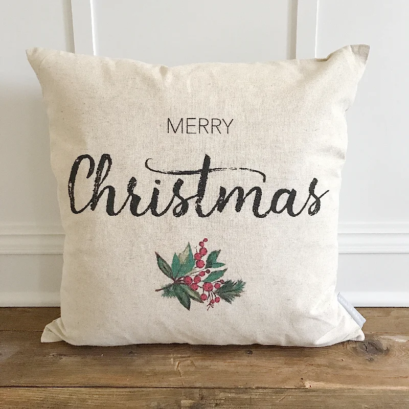 Merry Christmas Holly Sprig Pillow Cover