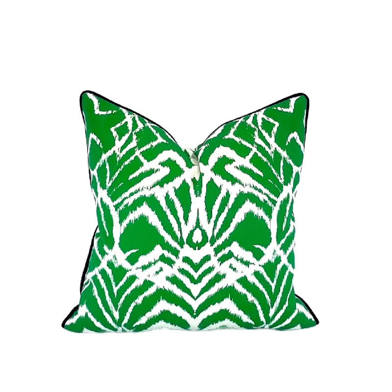 Kelly Green Wild Ikat Decorative Pillow Cover Design with a Variety of Piping Color Options