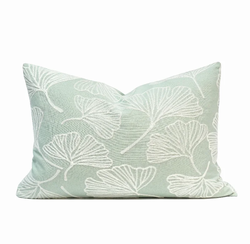 Lily Pad Embroidery Throw Pillow Cover | 14" x 20"