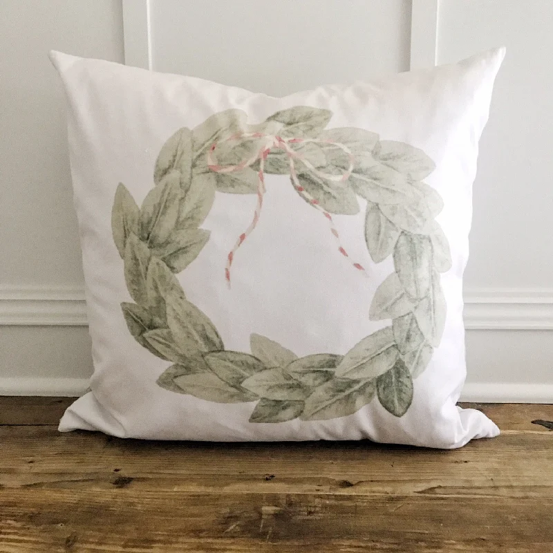 Magnolia Wreath w/Red & White Bow Pillow Cover