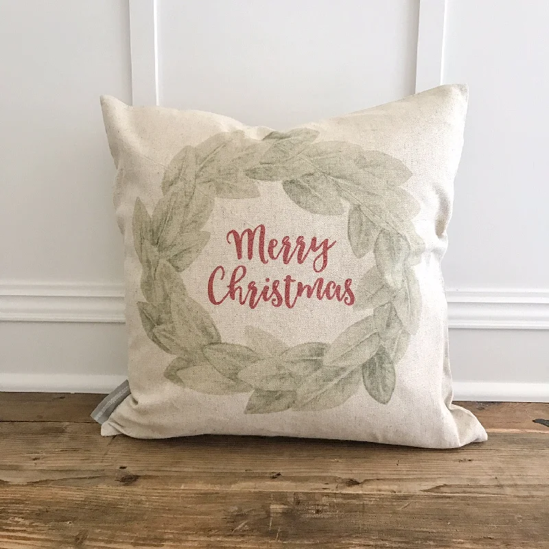 Merry Christmas Magnolia Wreath Pillow Cover