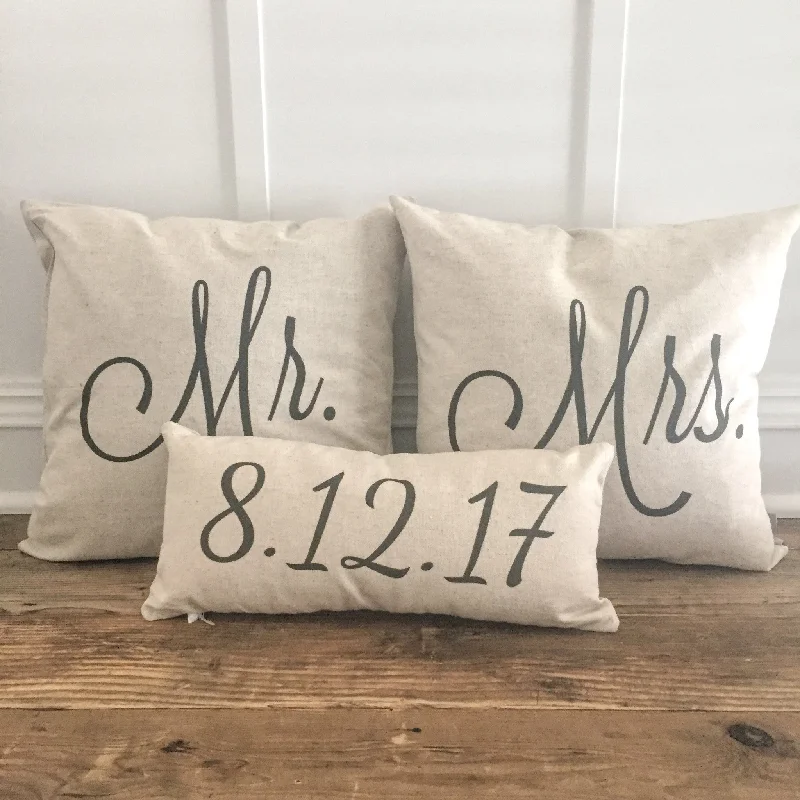 Mr & Mrs Pillow Covers With Wedding Date (Set of 3)