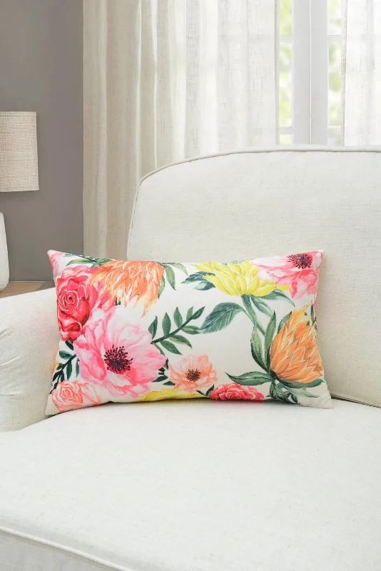 Pink Printed Flower Lumbar Pillow