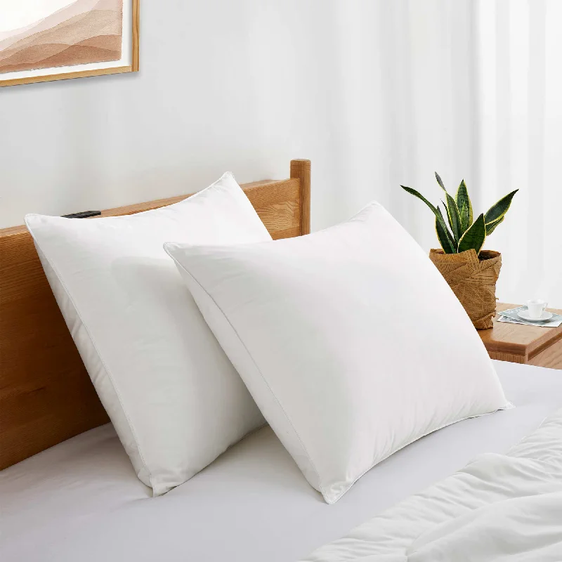 Set of 2 100% Down Feather Fiber Bed Pillows Medium Firm Support