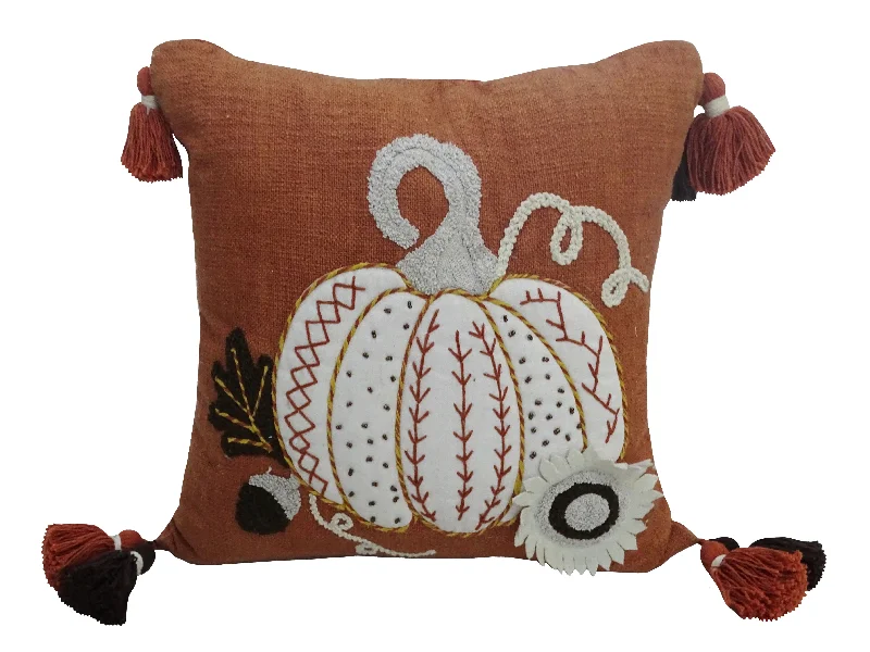 Vibhsa 20" x 20" Pumpkin Throw Pillow with tassels