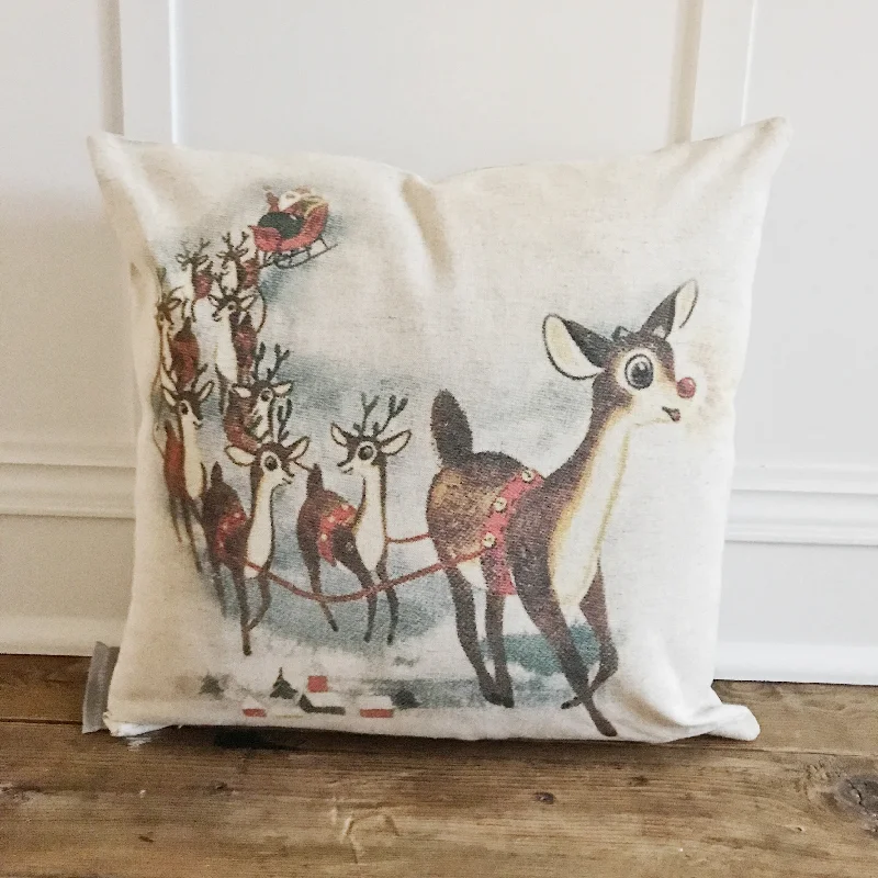 Vintage Rudolph & Sleigh Pillow Cover