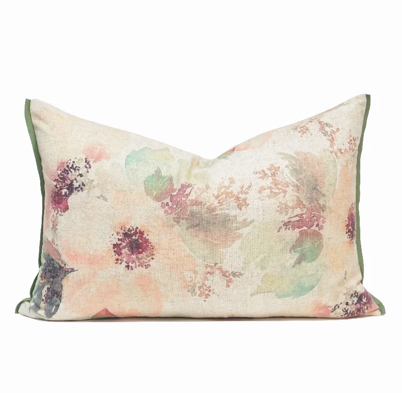 Watercolor Floral Print Throw Pillow Cover | Apple | 16" x 24"