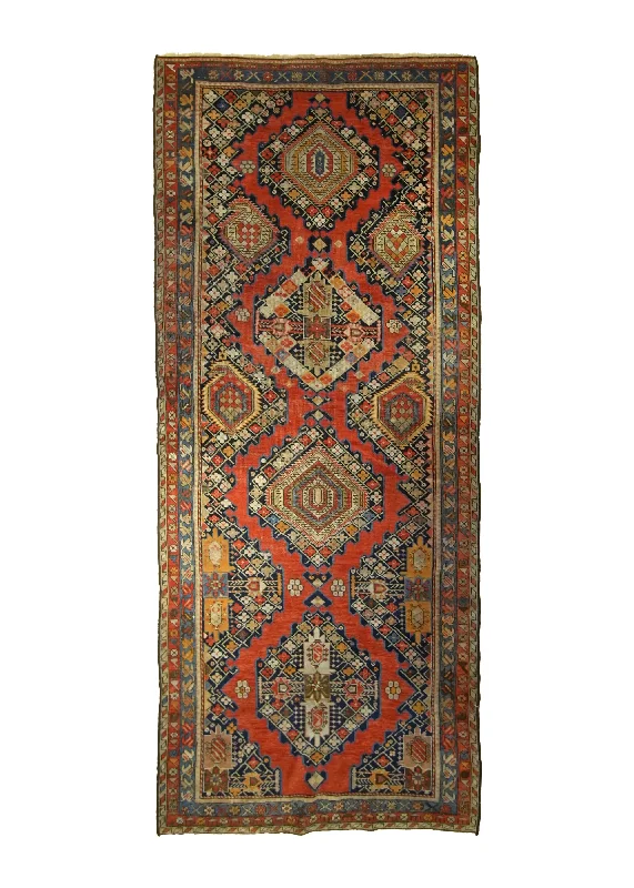 Caucasian Rug Shirvan Handmade Area Antique Tribal 4'2"x9'5" (4x9) Red Geometric Design #A35456