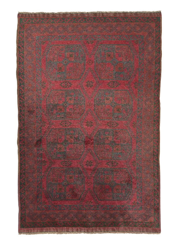 Oriental Rug Afghan Handmade Area Tribal 2'11"x4'5" (3x4) Red Geometric Design #33357