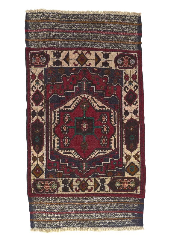 Oriental Rug Afghan Handmade Area Tribal 2'10"x5'2" (3x5) Red Blue Geometric Saddle Bag Design #31777