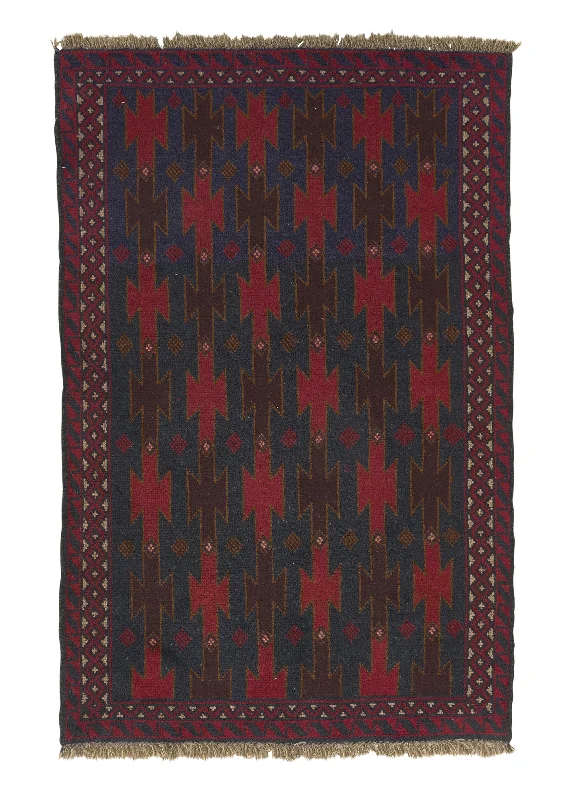 Oriental Rug Afghan Handmade Area Tribal 3'3"x4'6" (3x5) Red Geometric Design #31779