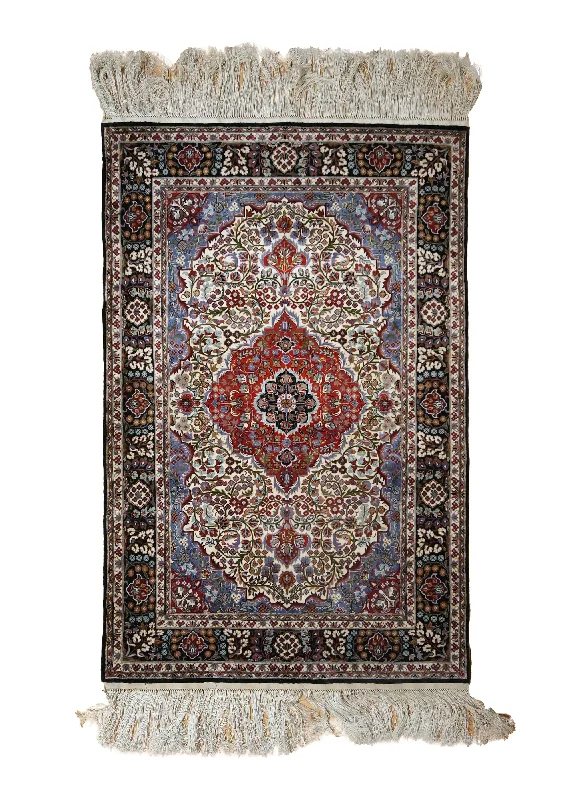 Oriental Rug Chinese Handmade Area Traditional 2'0"x3'0" (2x3) Whites/Beige Red Blue Floral Toranj Mehrab Design #A35397