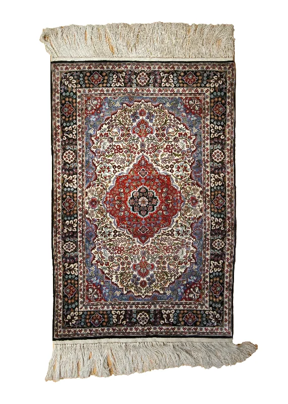 Oriental Rug Chinese Handmade Area Traditional 2'0"x2'10" (2x3) Whites/Beige Red Blue Floral Toranj Mehrab Design #A35398