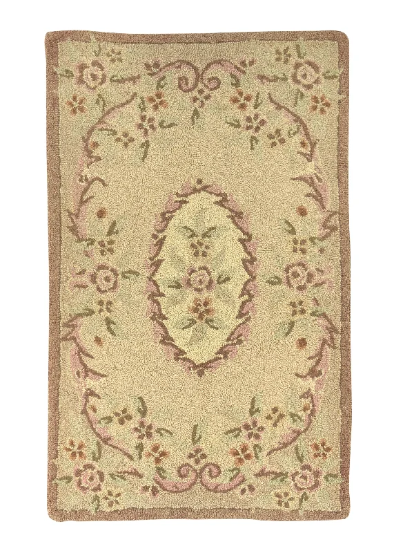 Oriental Rug Chinese Handmade Area Traditional 3'0"x5'0" (3x5) Whites/Beige Floral Design #31679