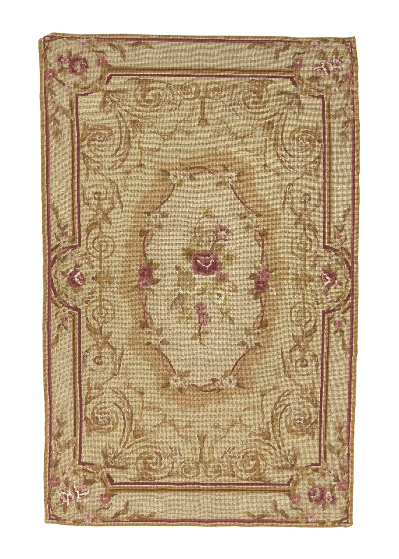 Oriental Rug Chinese Handmade Area Traditional 3'0"x4'8" (3x5) Whites/Beige Tapestry Floral Design #15555