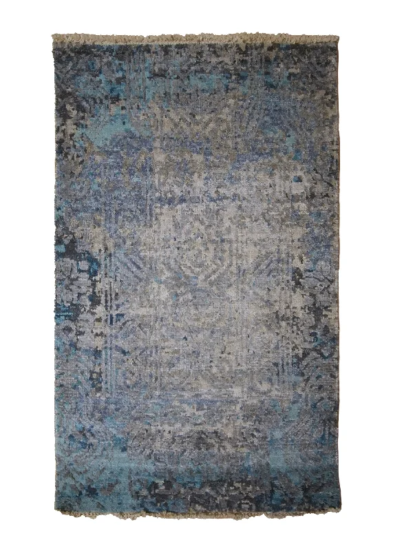 Oriental Rug Indian Handmade Area Modern Neutral 2'0"x3'0" (2x3) Whites/Beige Blue Abstract Erased Design #A35390