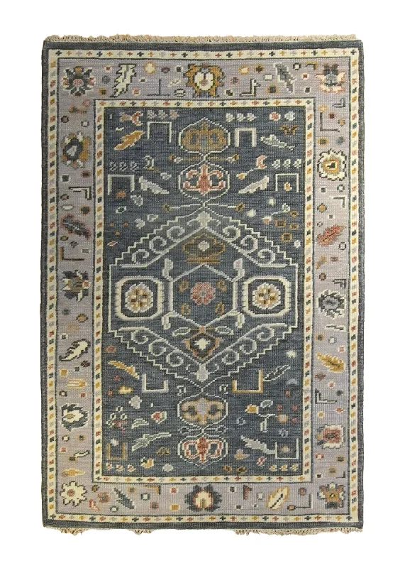 Oriental Rug Indian Handmade Area Transitional 4'0"x6'0" (4x6) Gray Blue Floral Oushak Design #A35342