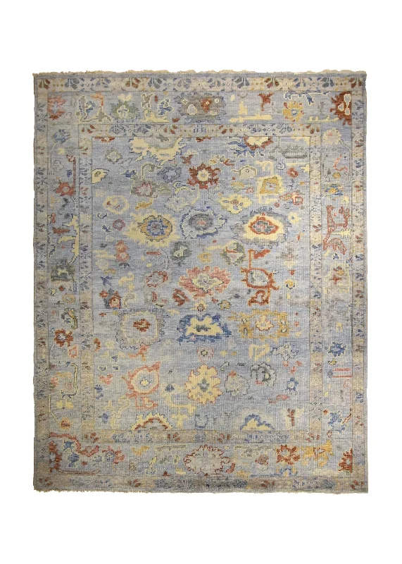 Oriental Rug Indian Handmade Area Transitional 7'9"x9'9" (8x10) Whites/Beige Blue Yellow/Gold Floral Oushak Design #A35343