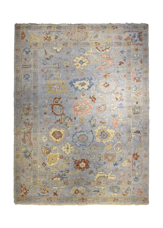 Oriental Rug Indian Handmade Area Transitional 8'11"x11'11" (9x12) Whites/Beige Blue Yellow/Gold Floral Oushak Design #A35344