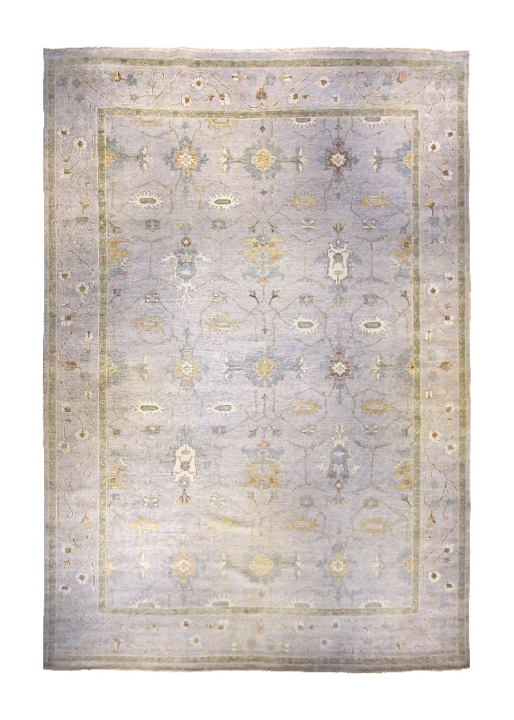 Oriental Rug Indian Handmade Area Transitional Neutral 14'4"x20'2" (14x20) Blue Yellow/Gold Floral Oushak Design #A35347