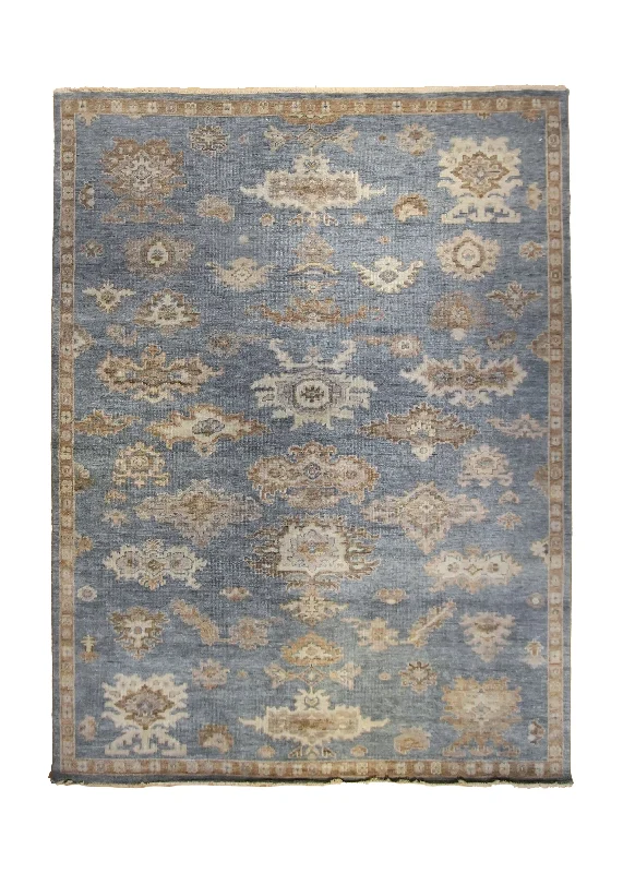 Oriental Rug Indian Handmade Area Transitional Neutral 8'11"x11'10" (9x12) Blue Brown Floral Oushak Design #A35340