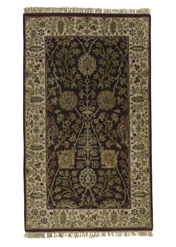 Oriental Rug Indian Handmade Area Transitional Traditional 3'0"x5'2" (3x5) Black Green Jaipur Floral Design #24280