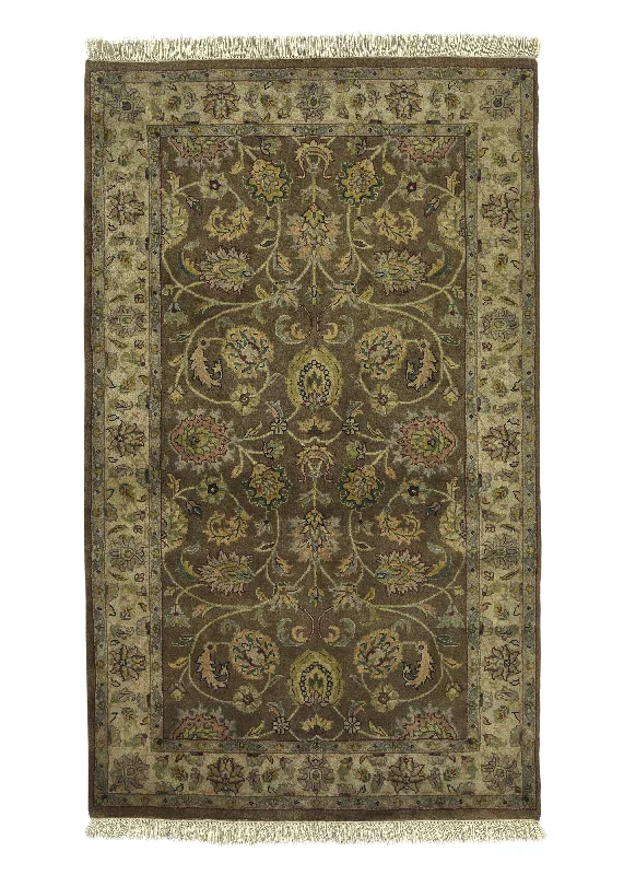 Oriental Rug Indian Handmade Area Transitional Traditional 3'0"x5'0" (3x5) Green Floral Design #33591