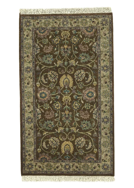 Oriental Rug Indian Handmade Area Transitional Traditional 3'1"x4'11" (3x5) Green Floral Design #33721