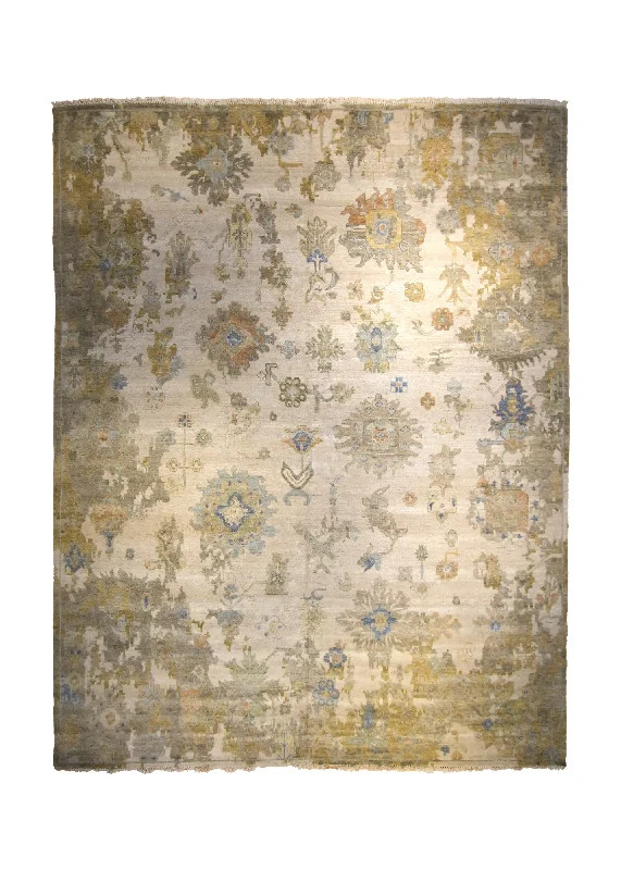 Oriental Rug Indian Handmade Area Transitional Neutral 9'2"x11'10" (9x12) Whites/Beige Yellow/Gold Geometric Oushak Design #A35443