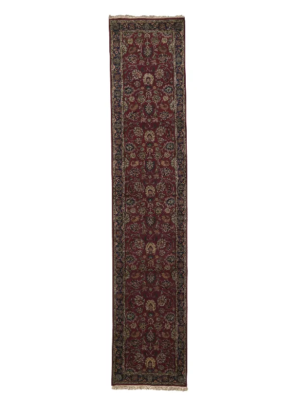 Oriental Rug Indian Handmade Runner Traditional 2'6"x12'2" (3x12) Red Blue Floral Design #35576