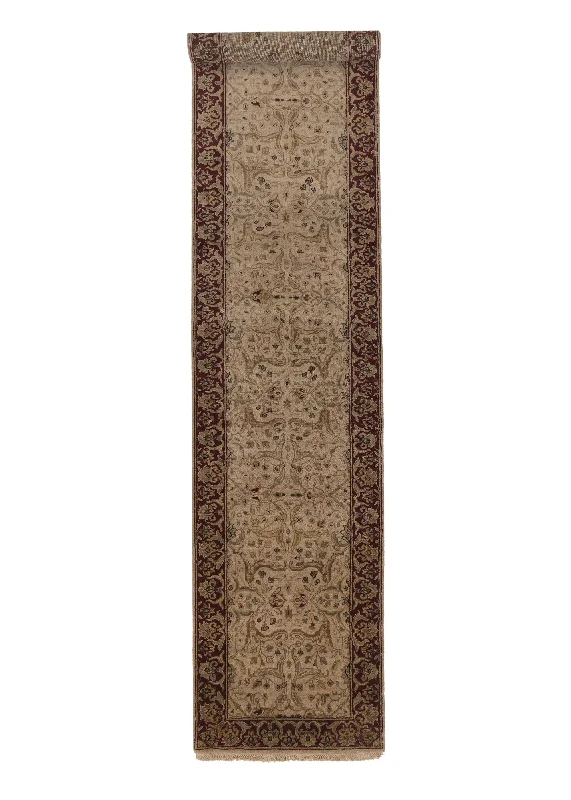 Oriental Rug Indian Handmade Runner Traditional 2'7"x12'2" (3x12) Whites/Beige Red Jaipur Floral Design #27490