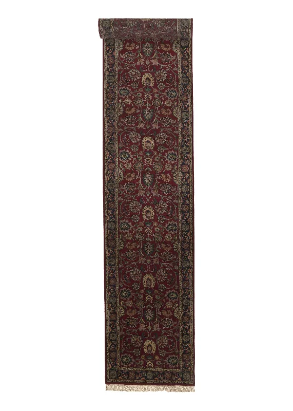 Oriental Rug Indian Handmade Runner Traditional 2'7"x16'0" (3x16) Red Blue Floral Design #34546