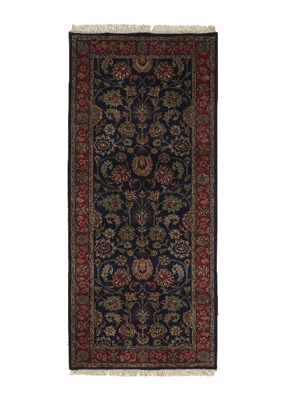 Oriental Rug Indian Handmade Runner Traditional 2'7"x6'0" (3x6) Blue Red Floral Design #32396