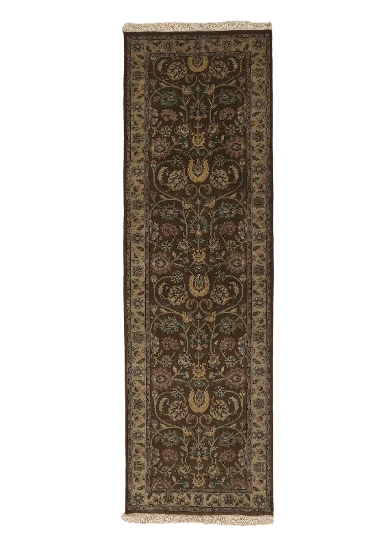 Oriental Rug Indian Handmade Runner Traditional 2'6"x8'0" (3x8) Brown Green Floral Design #33725