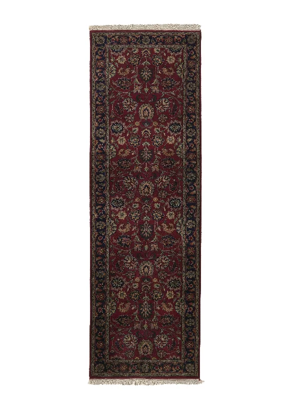 Oriental Rug Indian Handmade Runner Traditional 2'7"x8'1" (3x8) Red Blue Floral Design #32398