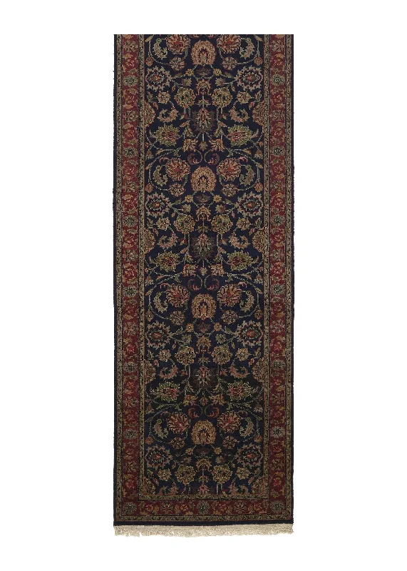 Oriental Rug Indian Handmade Runner Traditional 2'8"x9'1" (3x9) Blue Red Floral Design #33312