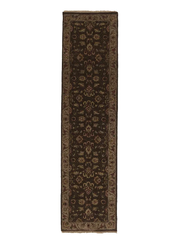 Oriental Rug Indian Handmade Runner Transitional 2'7"x9'11" (3x10) Brown Floral Design #32988