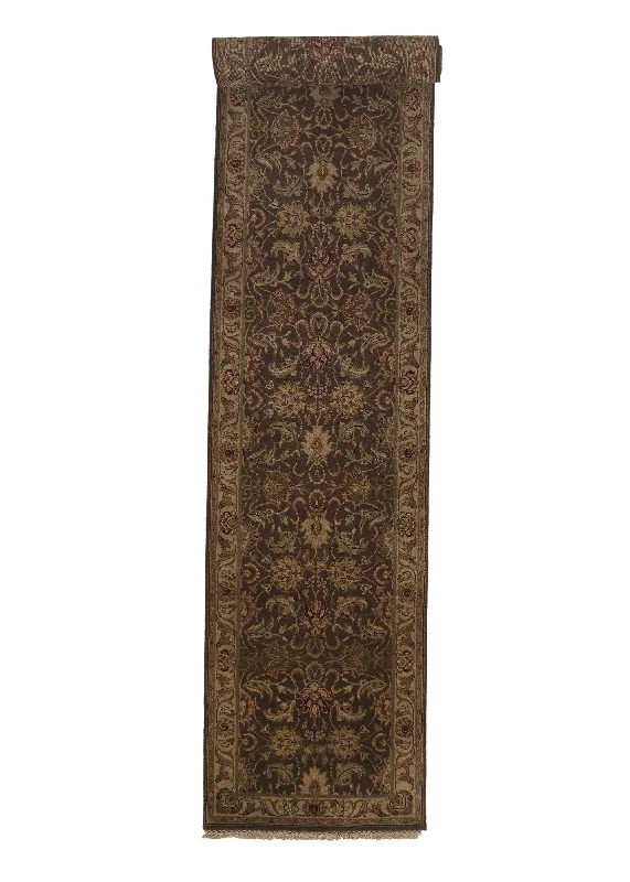 Oriental Rug Indian Handmade Runner Transitional 2'7"x11'11" (3x12) Brown Jaipur Floral Design #30373