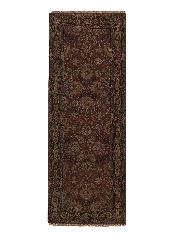 Oriental Rug Indian Handmade Runner Transitional 3'0"x8'1" (3x8) Red Green Jaipur Floral Design #27951