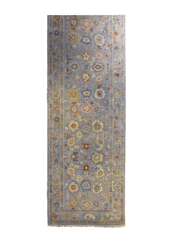 Oriental Rug Indian Handmade Runner Transitional 3'10"x17'10" (4x18) Whites/Beige Blue Yellow/Gold Floral Oushak Design #A35345