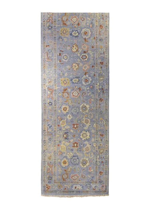 Oriental Rug Indian Handmade Runner Transitional 3'10"x17'10" (4x18) Whites/Beige Blue Yellow/Gold Floral Oushak Design #A35346