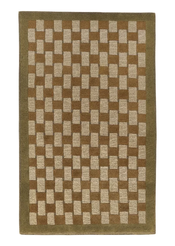 Oriental Rug Nepalese Handmade Area Modern 3'0"x4'10" (3x5) Brown Checkered Design #27065