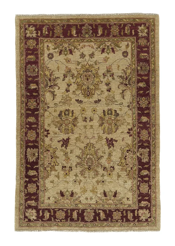 Oriental Rug Pakistani Handmade Area Transitional 3'4"x4'10" (3x5) Yellow/Gold Red Floral Design #35449